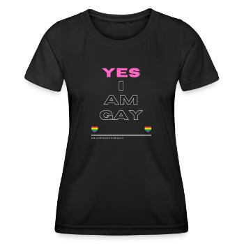 Oui, je suis gay Pride Shirt - T-shirt sport Femme - noir - Devant - AI Model Female 172 light (172cm)