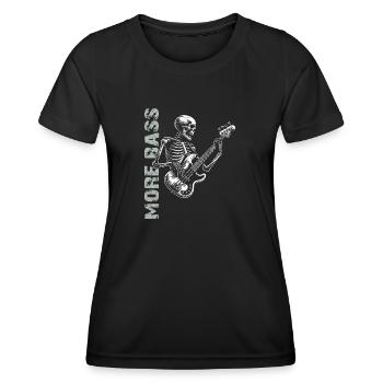 Skelett Skull mit Bassgitarre und Spruch Mehr Bass - Frauen Funktions-T-Shirt - Schwarz - Vorne - AI Model Female 172 light (172cm)