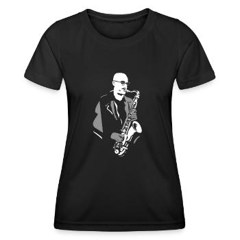 Design Michael Brecker - T-shirt sport Femme - noir - Devant - AI Model Female 172 light (172cm)