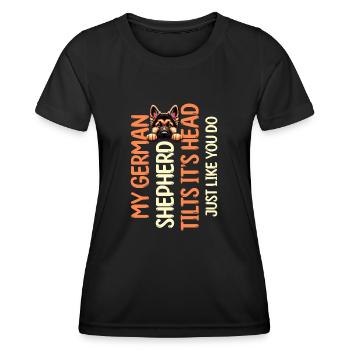 Mon berger allemand penche la tête comme vous - T-shirt sport Femme - noir - Devant - AI Model Female 172 light (172cm)