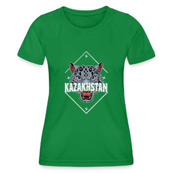 Kasachstan Souvenir Herkunft Schneeleopard - Frauen Funktions-T-Shirt - Kelly Green - Vorne - AI Model Female 172 dark (172cm)