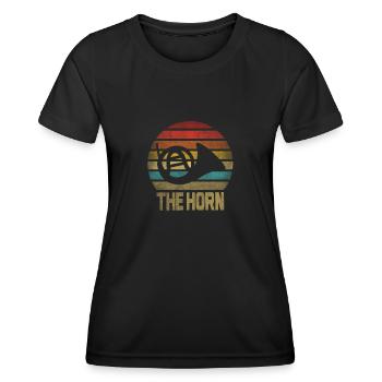 French Horn Instrument Retro Sunset - Women's Functional T-Shirt - black - Front - AI Model Female 172 light (172cm)