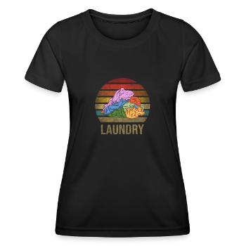 Laundry Day Pile of Clothes Retro Sunset - Women's Functional T-Shirt - black - Front - AI Model Female 172 light (172cm)