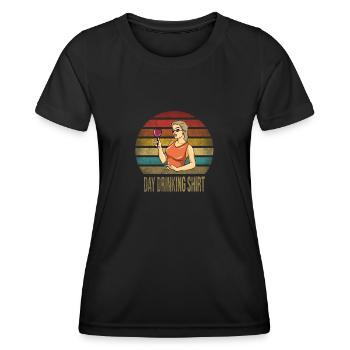 Drinking Wine Fun Alcohol Woman Retro Sunset - Women's Functional T-Shirt - black - Front - AI Model Female 172 light (172cm)