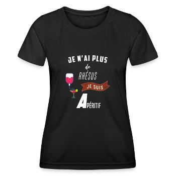 Je n'ai plus de rhésus je suis A péritif - Apéro - T-shirt sport Femme - noir - Devant - AI Model Female 172 light (172cm)