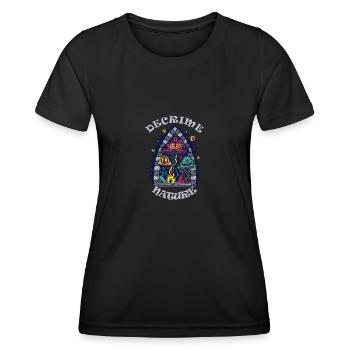 Decrime Nature Colorful Magic Mushroom Trippy - Frauen Funktions-T-Shirt - Schwarz - Vorne - AI Model Female 172 light (172cm)