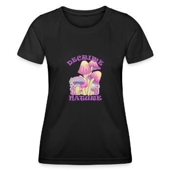 Decrime Nature Colorful Magic Mushroom Trippy - Frauen Funktions-T-Shirt - Schwarz - Vorne - AI Model Female 172 light (172cm)