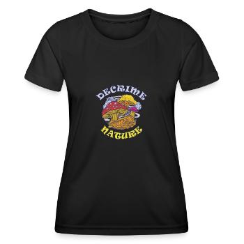 Decrime Nature Colorful Magic Mushroom Trippy - Frauen Funktions-T-Shirt - Schwarz - Vorne - AI Model Female 172 light (172cm)