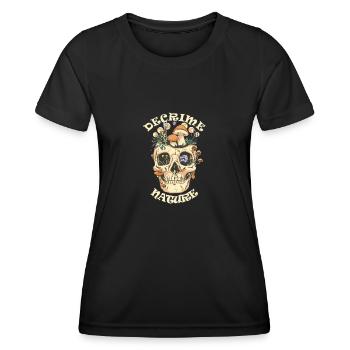 Decrime Nature Colorful Magic Mushroom Skull - Frauen Funktions-T-Shirt - Schwarz - Vorne - AI Model Female 172 light (172cm)