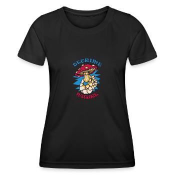 Decrime Nature Colorful Magic Mushroom Skeleton - Frauen Funktions-T-Shirt - Schwarz - Vorne - AI Model Female 172 light (172cm)