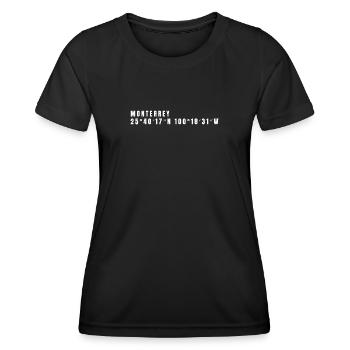 Nuevo León Mexiko Koordinaten - Frauen Funktions-T-Shirt - Schwarz - Vorne - AI Model Female 172 light (172cm)