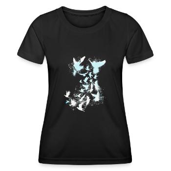 tauben,taube,vögel,vogelschwarm,weiss,graffiti - Frauen Funktions-T-Shirt - Schwarz - Vorne - AI Model Female 172 light (172cm)