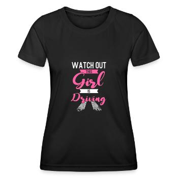 Führerschein Girl Driving Girl Führerschein - Frauen Funktions-T-Shirt - Schwarz - Vorne - AI Model Female 172 light (172cm)