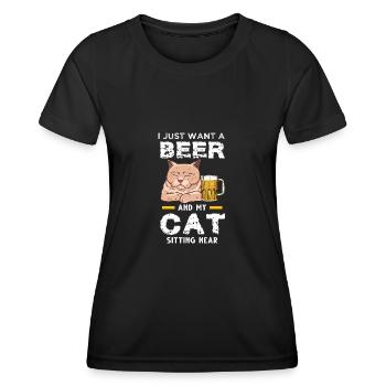 Bière &chat Chat Chat Cadeau - T-shirt sport Femme - noir - Devant - AI Model Female 172 light (172cm)