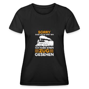Modelleisenbahn Lokomotive Lokomotive Geschenk - Frauen Funktions-T-Shirt - Schwarz - Vorne - AI Model Female 172 light (172cm)