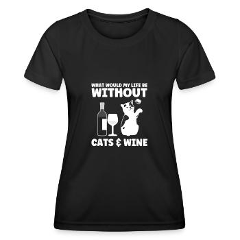 Katze & Wein Katzen trinken Wein Geschenk - Frauen Funktions-T-Shirt - Schwarz - Vorne - AI Model Female 172 light (172cm)