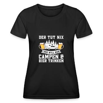 Campen Bier Camping & bier Bier Geschenk - Frauen Funktions-T-Shirt - Schwarz - Vorne - AI Model Female 172 light (172cm)