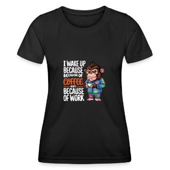 Morgenkaffee Morgenmuffel Schimpanse mit Kaffee - Frauen Funktions-T-Shirt - Schwarz - Vorne - AI Model Female 172 light (172cm)