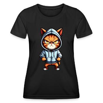 Braune Katze mit Kapuze - Frauen Funktions-T-Shirt - Schwarz - Vorne - AI Model Female 172 light (172cm)