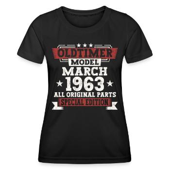60. Geburtstag Mann März Jahrgang 1963 Oldtimer - Frauen Funktions-T-Shirt - Schwarz - Vorne - AI Model Female 172 light (172cm)
