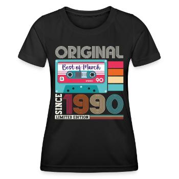 33 Birthday Man March Born 1990 Fun Cassette - Women's Functional T-Shirt - black - Front - AI Model Female 172 light (172cm)
