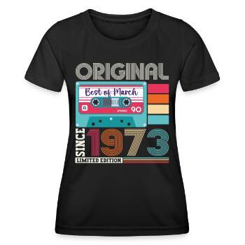 50 Birthday Man March Born 1973 Fun Cassette - Women's Functional T-Shirt - black - Front - AI Model Female 172 light (172cm)