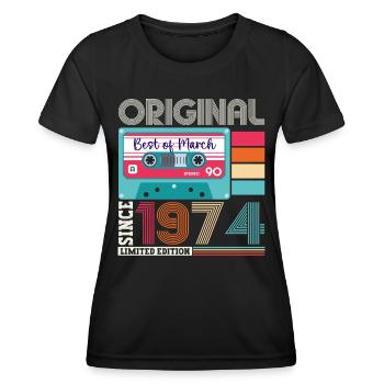 49 Birthday Man March Born 1974 Fun Cassette - Women's Functional T-Shirt - black - Front - AI Model Female 172 light (172cm)