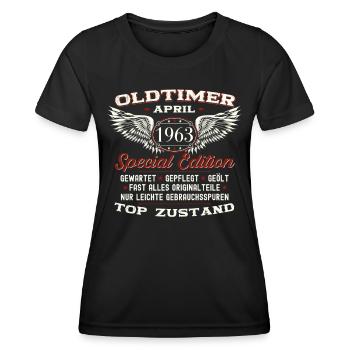 60. Geburtstag Mann April Jahrgang 1963 Oldtimer - Frauen Funktions-T-Shirt - Schwarz - Vorne - AI Model Female 172 light (172cm)