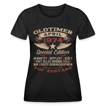 49. Geburtstag Mann Oldtimer April Jahrgang 1974 - Frauen Funktions-T-Shirt - Schwarz - Vorne - AI Model Female 172 light (172cm)