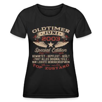 20. Geburtstag Mann Juni Jahrgang 2003 Oldtimer - Frauen Funktions-T-Shirt - Schwarz - Vorne - AI Model Female 172 light (172cm)