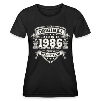 37th Birthday Man June Year 1986 Original - Women's Functional T-Shirt - black - Front - AI Model Female 172 light (172cm)