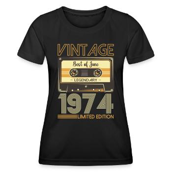 49 Birthday Man Cassette June Year 1974 - Women's Functional T-Shirt - black - Front - AI Model Female 172 light (172cm)