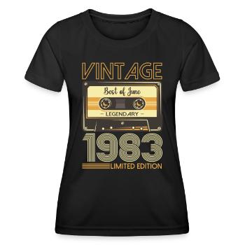 40 Birthday Man Cassette Juin 1983 - T-shirt sport Femme - noir - Devant - AI Model Female 172 light (172cm)