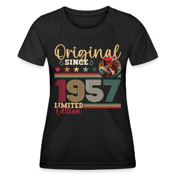 66th Birthday Man Angler Fishing Born 1957 - Women's Functional T-Shirt - black - Front - AI Model Female 172 light (172cm)