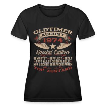 49. Geburtstag Mann Oldtimer August Jahrgang 1974 - Frauen Funktions-T-Shirt - Schwarz - Vorne - AI Model Female 172 light (172cm)