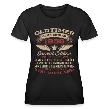 65. Geburtstag Oldtimer September Jahrgang 1958 - Frauen Funktions-T-Shirt - Schwarz - Vorne - AI Model Female 172 light (172cm)