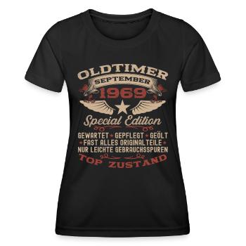 54. Geburtstag Oldtimer September Jahrgang 1969 - Frauen Funktions-T-Shirt - Schwarz - Vorne - AI Model Female 172 light (172cm)