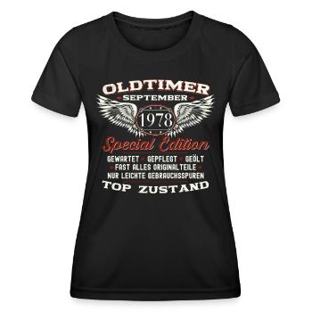 45ème anniversaire voiture classique septembre millésime 1978 - T-shirt sport Femme - noir - Devant - AI Model Female 172 light (172cm)