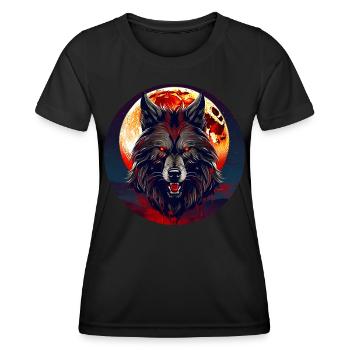 Horror werewolf with red glowing eyes - Women's Functional T-Shirt - black - Front - AI Model Female 172 light (172cm)