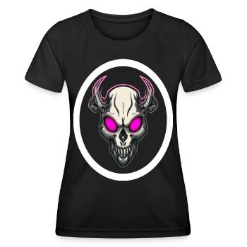 Rosaäugiger Dämonenschädel – Dark Fantasy Horror Kunst - Frauen Funktions-T-Shirt - Schwarz - Vorne - AI Model Female 172 light (172cm)