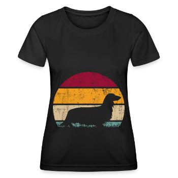 Deutscher Langhaardackel Langhaar Dachshund Retro - Frauen Funktions-T-Shirt - Schwarz - Vorne - AI Model Female 172 light (172cm)