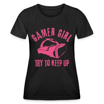 gamer girl VR Virtual Reality Gamer - Frauen Funktions-T-Shirt - Schwarz - Vorne - AI Model Female 172 light (172cm)