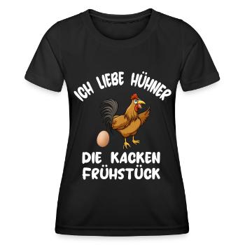 Hühner kacken Frühstück Eier Huhn Lustiger Spruch - Frauen Funktions-T-Shirt - Schwarz - Vorne - AI Model Female 172 light (172cm)