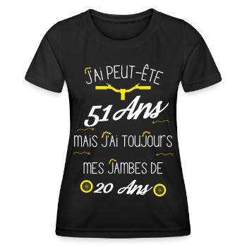 51 Ans avec des jambes de 20 Ans - T-shirt sport Femme - noir - Devant - AI Model Female 172 light (172cm)
