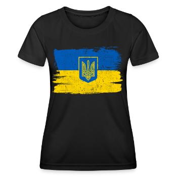 Ucraina Bandiera Ukraine Flagge Frieden Vintage - Frauen Funktions-T-Shirt - Schwarz - Vorne - AI Model Female 172 light (172cm)