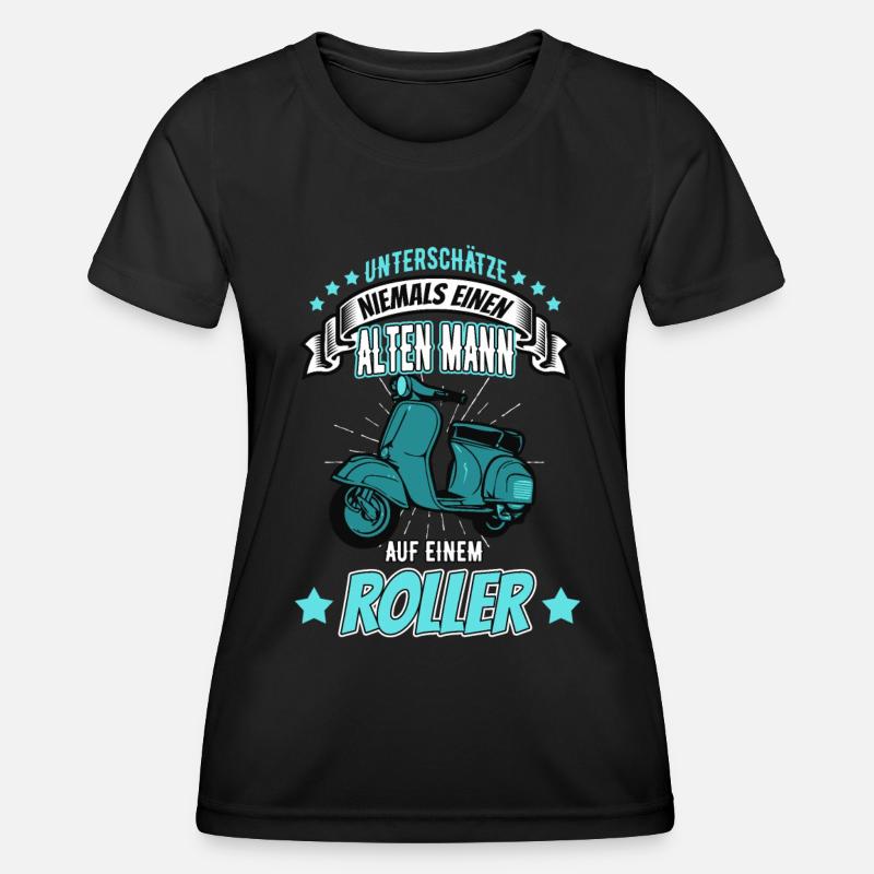 Alter Mann Roller Motorroller Moped Geschenk - Frauen Funktions-T-Shirt - Schwarz