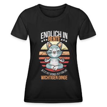 In Rente mit Yoga und Katzen lustige Rentnerin - Frauen Funktions-T-Shirt - Schwarz - Vorne - AI Model Female 172 light (172cm)