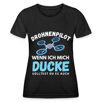 Drohnenpilot beim Drohne fliegen lustiger Spruch - Frauen Funktions-T-Shirt - Schwarz - Vorne - AI Model Female 172 light (172cm)