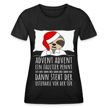 Advent Advent ein Faultier pennt Weihnachten - Frauen Funktions-T-Shirt - Schwarz - Vorne - AI Model Female 172 light (172cm)
