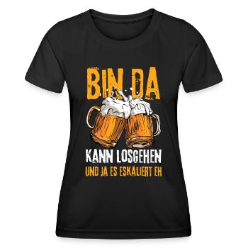 Bier bin da kann losgehen ja es eskaliert eh - Frauen Funktions-T-Shirt - Schwarz - Vorne - AI Model Female 172 light (172cm)